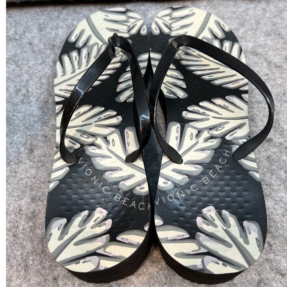 Vionic Beach Platform Flip Flops Comfort Thong Sandals Black Floral Womens 10 - Picture 4 of 8